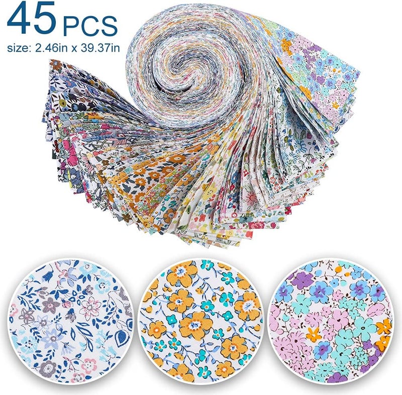 Ftyiwu 45PCS Fabric Jelly Rolls, Jelly Roll Fabric Strips for Quilting, Patchwork Craft Cotton Quilting Fabric, Plain Weave Cotton (Light Color Series) - Image 2